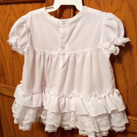 KLL Vintage Dress. 18 months. White with pastel pink dots. Embroidered lace! - Picture 2 of 6